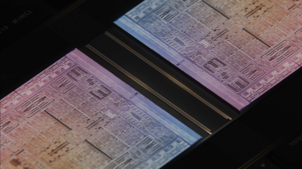Dois chips M1 Max sendo conectados pela tecnologia Ultrafusion