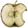 Metade de uma maçã podre em alusão aos produtos falsificados da Apple