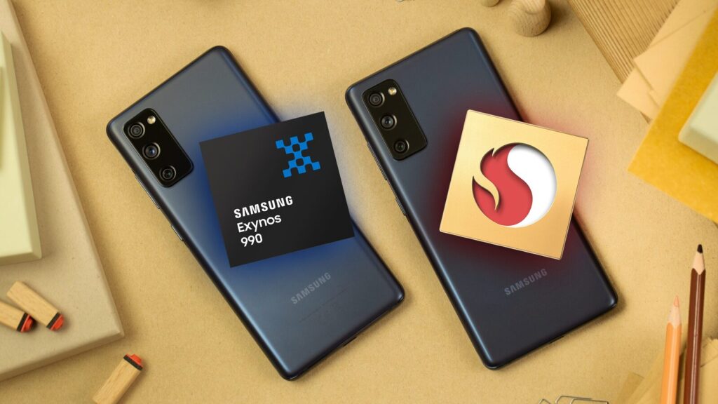 Galaxy S20 FE Snapdragon ao lado de Galaxy S20 FE Exynos