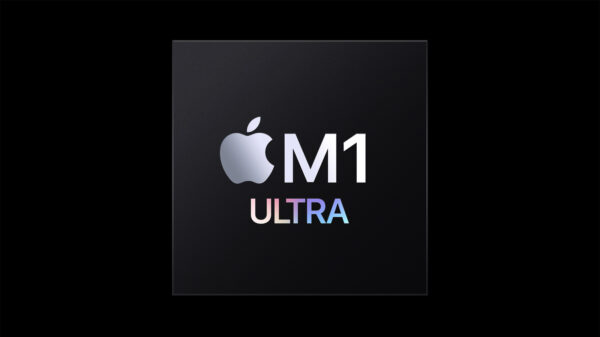 Imagem promocional do topo do processador M1 Ultra, da Apple